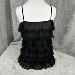 Victoria Secret Black Sheer Ruffle Tulle Slip Dress Camisole Lingerie S Nightie